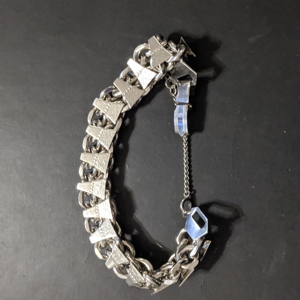 Silver Tone Triangle Chain Chunky Statement Brace… - image 2